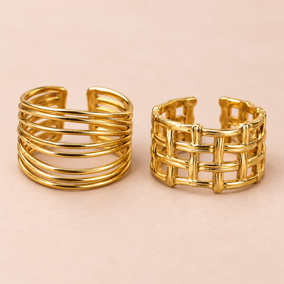 Gold-Tone Lattice and Multi-Rail Ring Designs