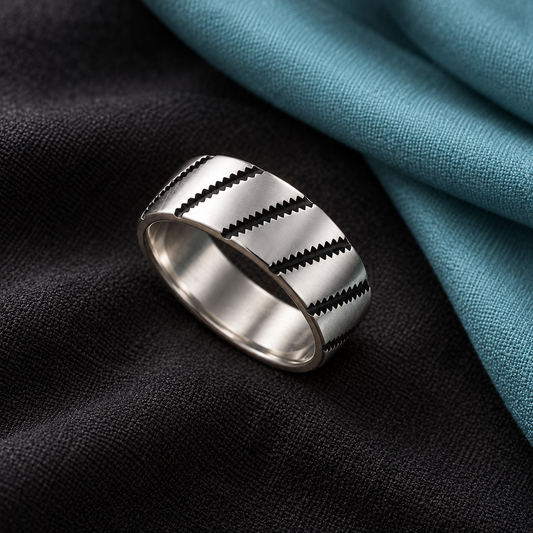 Silver-Tone Diagonal-Groove Open Ring for Men