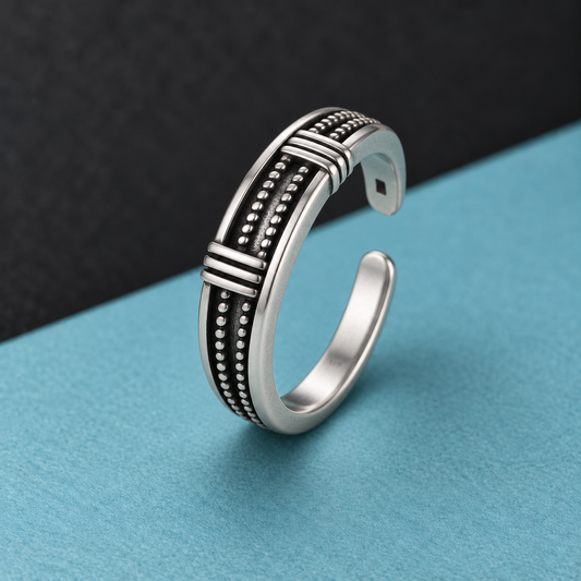 Silver-Tone Rope-Detail Open Ring for Men