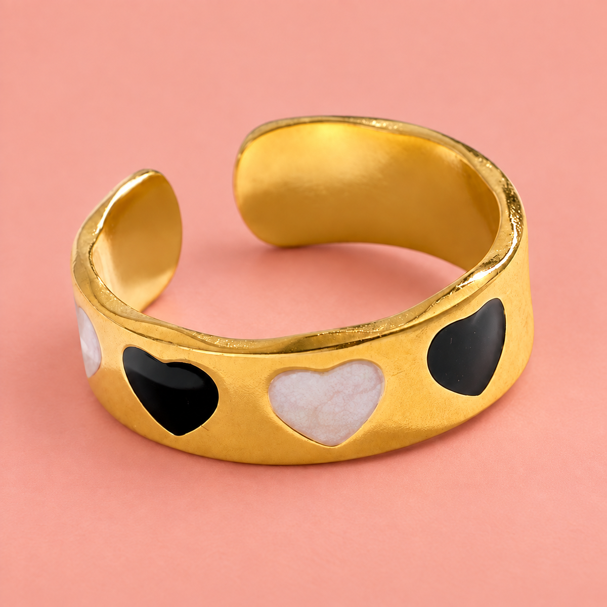 Gold-Tone Heart Cuff Ring for Women in a close product view
