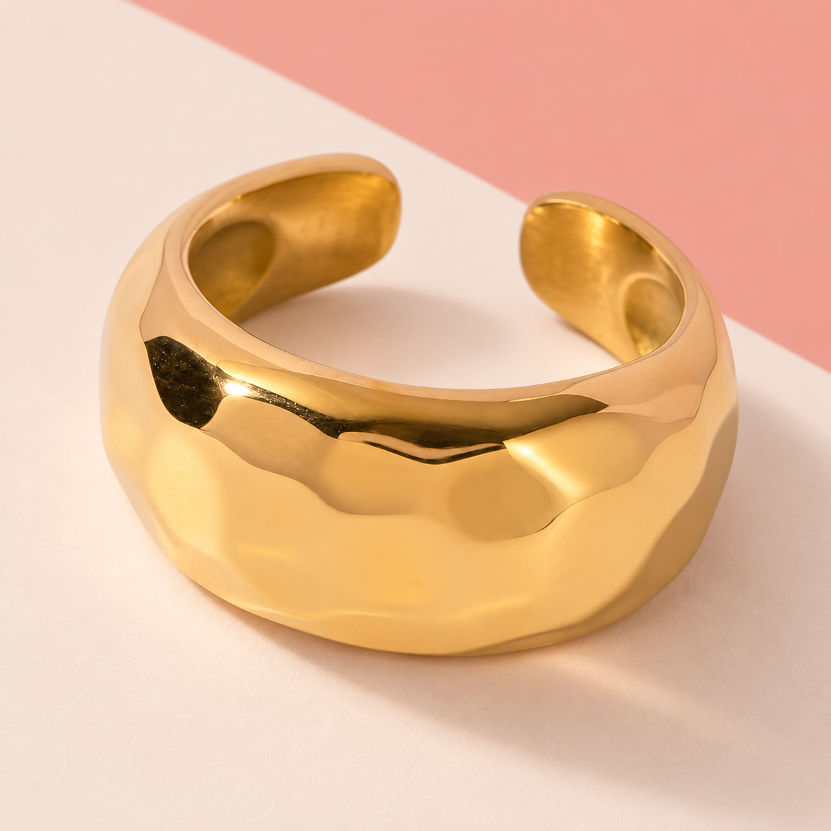 Hammered Open Cuff Ring in a styled product photograph