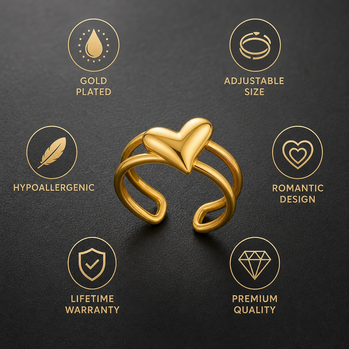 Tilted Heart Double-Line Ring