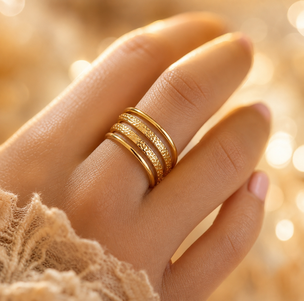 Hammered Four-Rail Ring