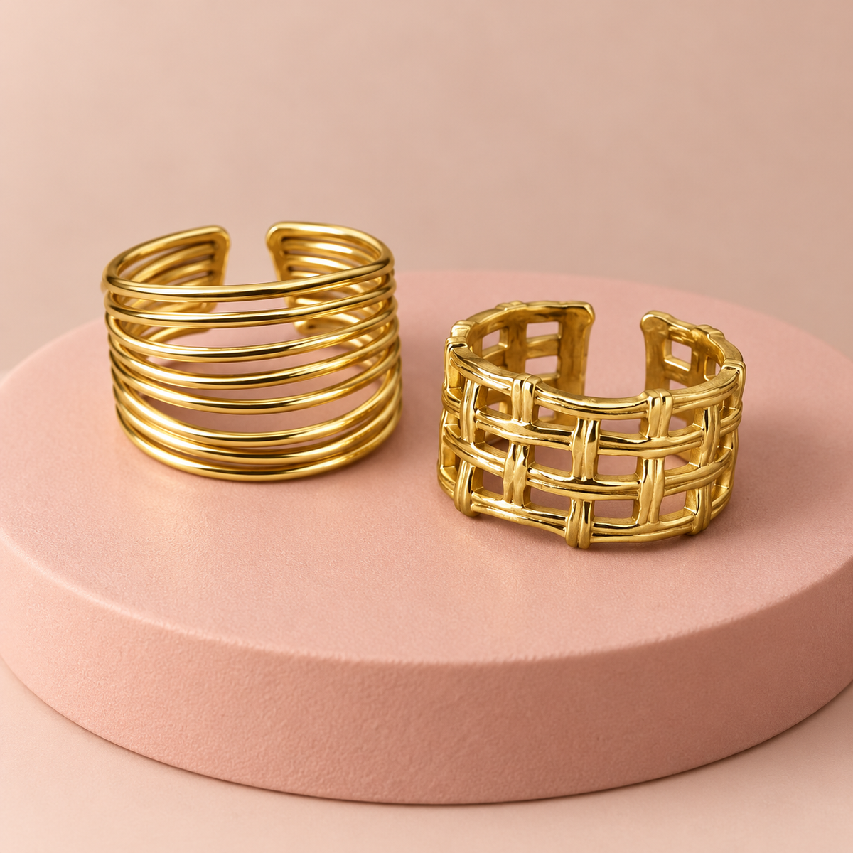 Gold-Tone Lattice and Multi-Rail Ring Designs
