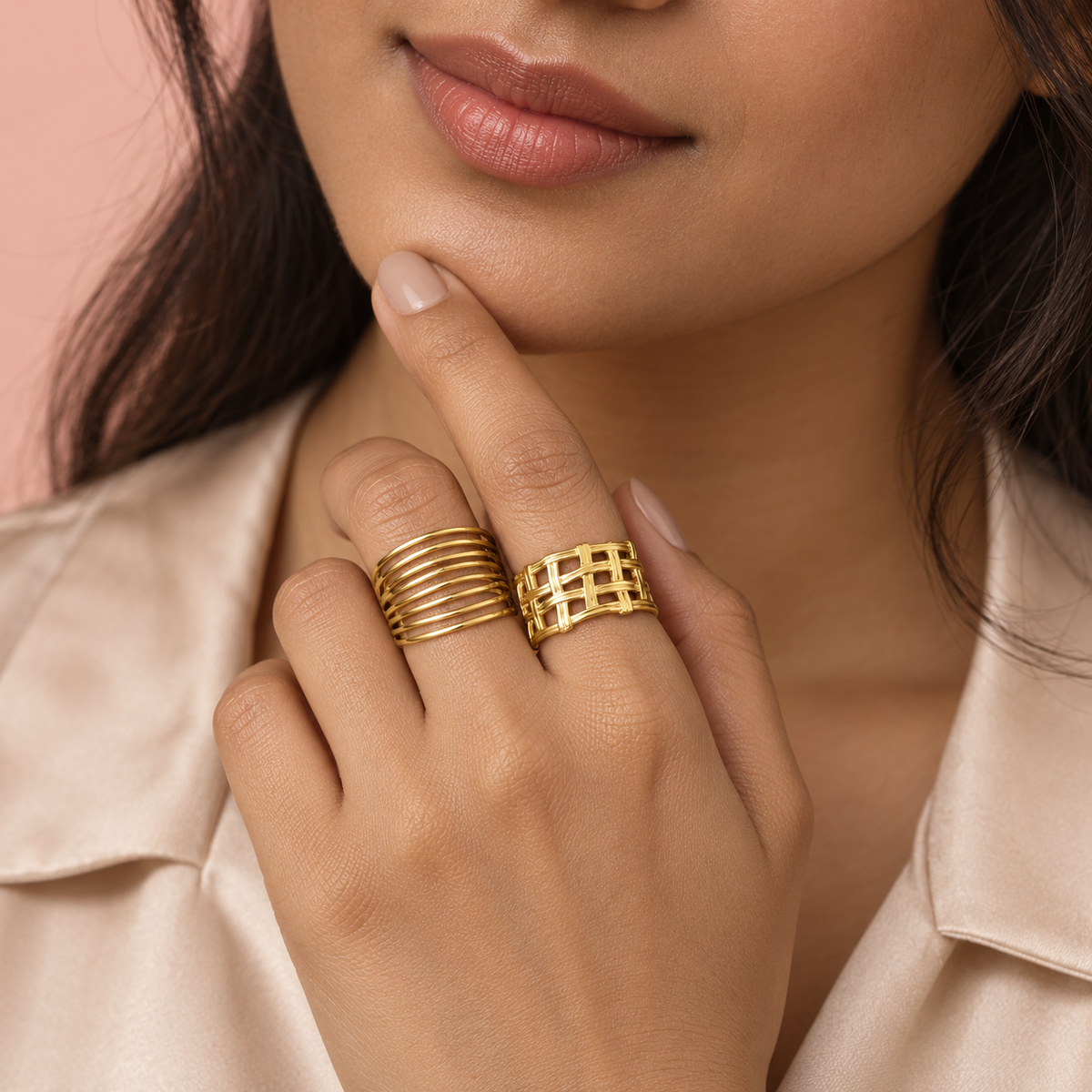 Gold-Tone Lattice and Multi-Rail Ring Designs