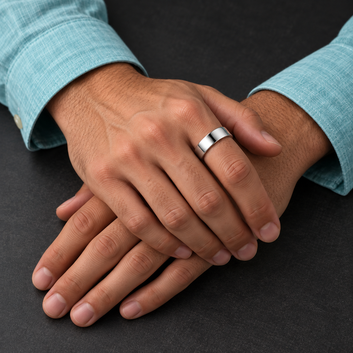 Silver-Tone Plain Open Band Ring for Men