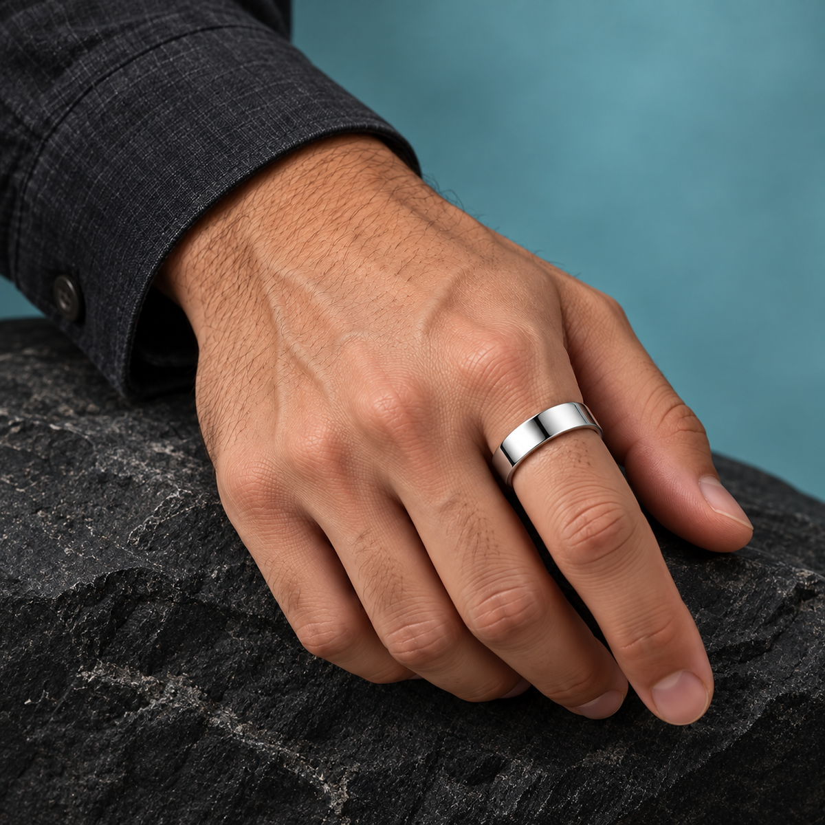 Silver-Tone Plain Open Band Ring for Men