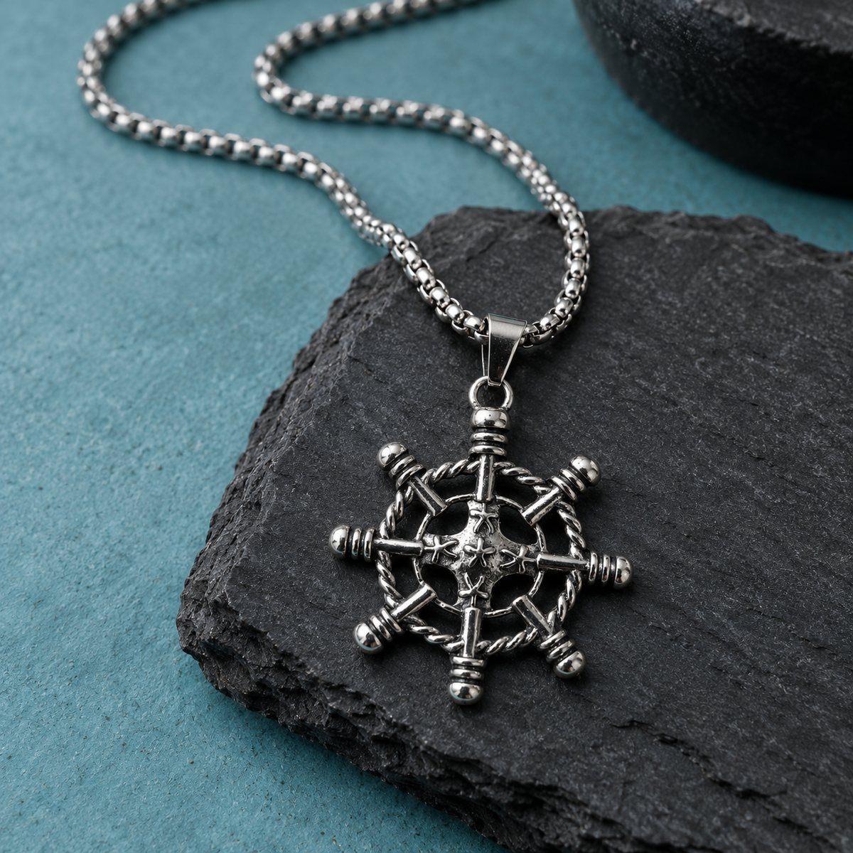 Wheel-Motif Pendant Necklace for Men