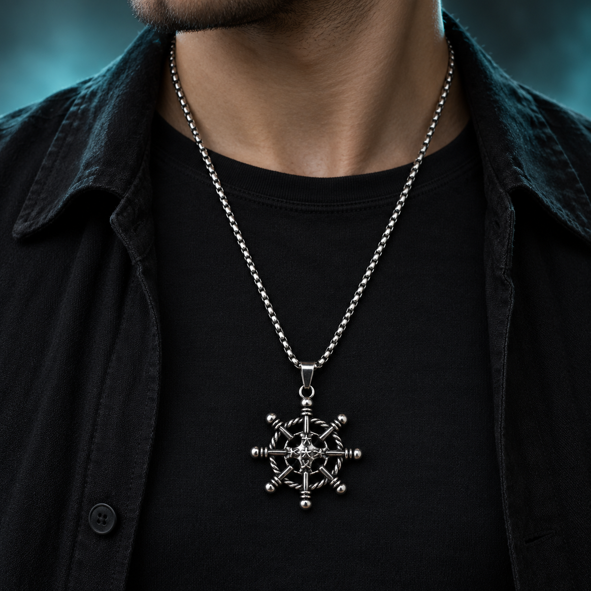 Wheel-Motif Pendant Necklace for Men