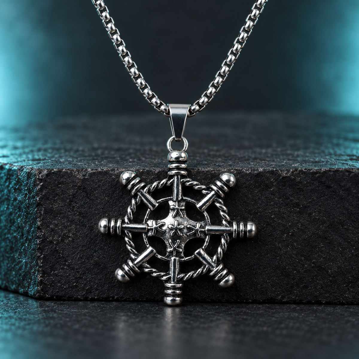 Wheel-Motif Pendant Necklace for Men