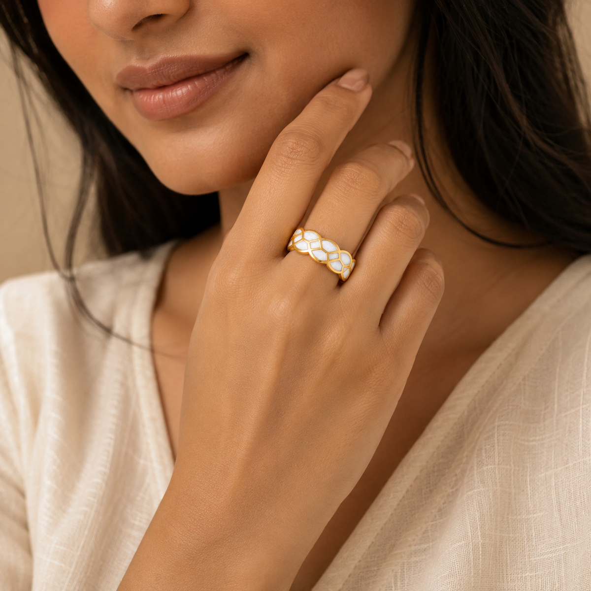 White Mosaic Ring