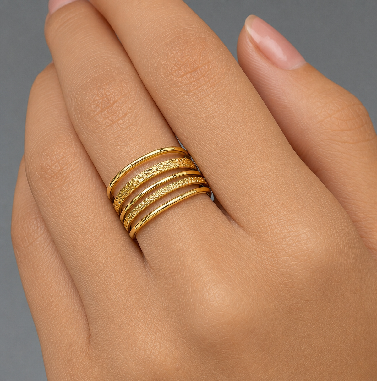Hammered Four-Rail Ring