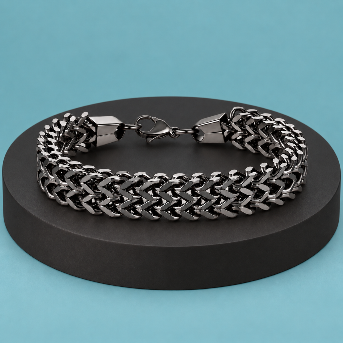 Graphite Link grey-tone woven bracelet, view 1