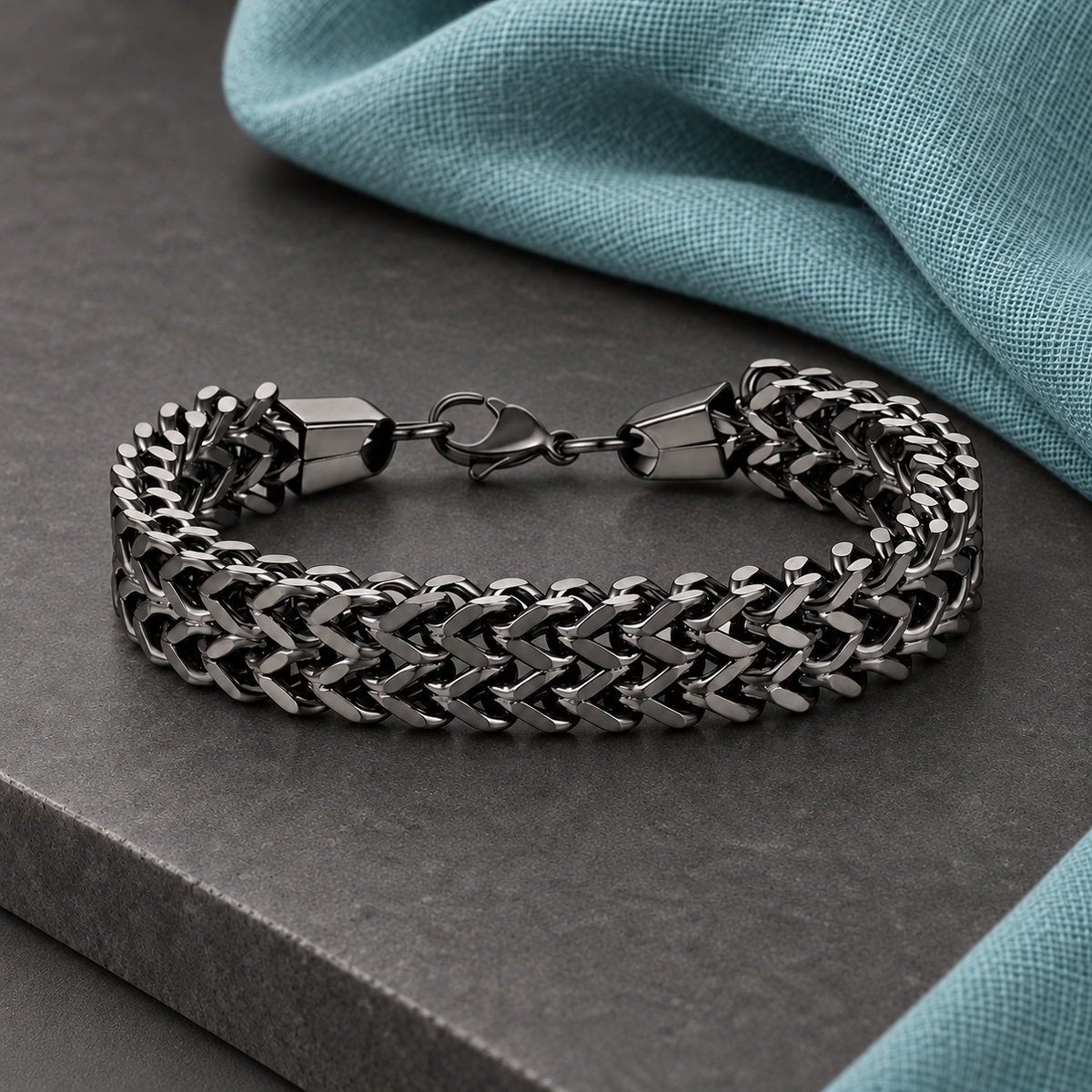 Graphite Link grey-tone woven bracelet, view 6