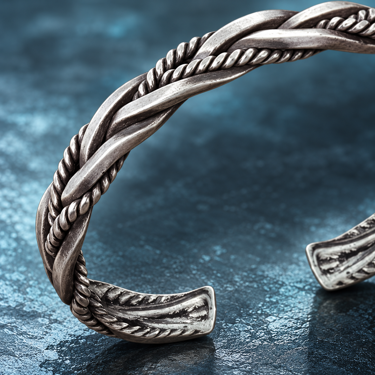 Silver-tone braided open cuff bracelet with rope-textured detailing