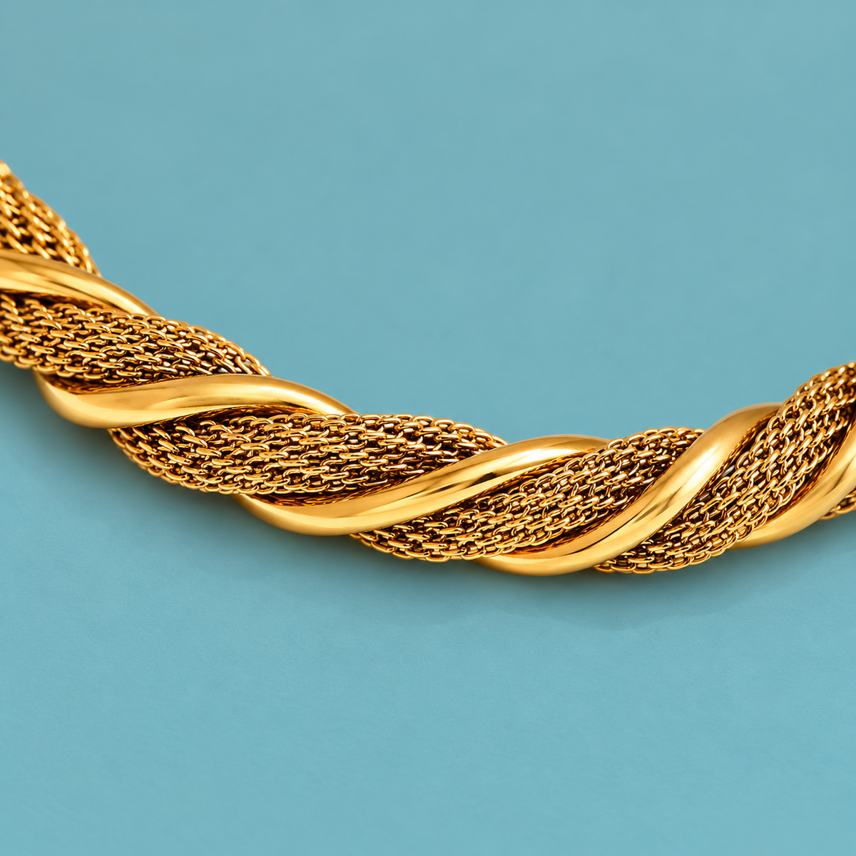 Close-up of the cuff's woven texture and smooth twisting strand