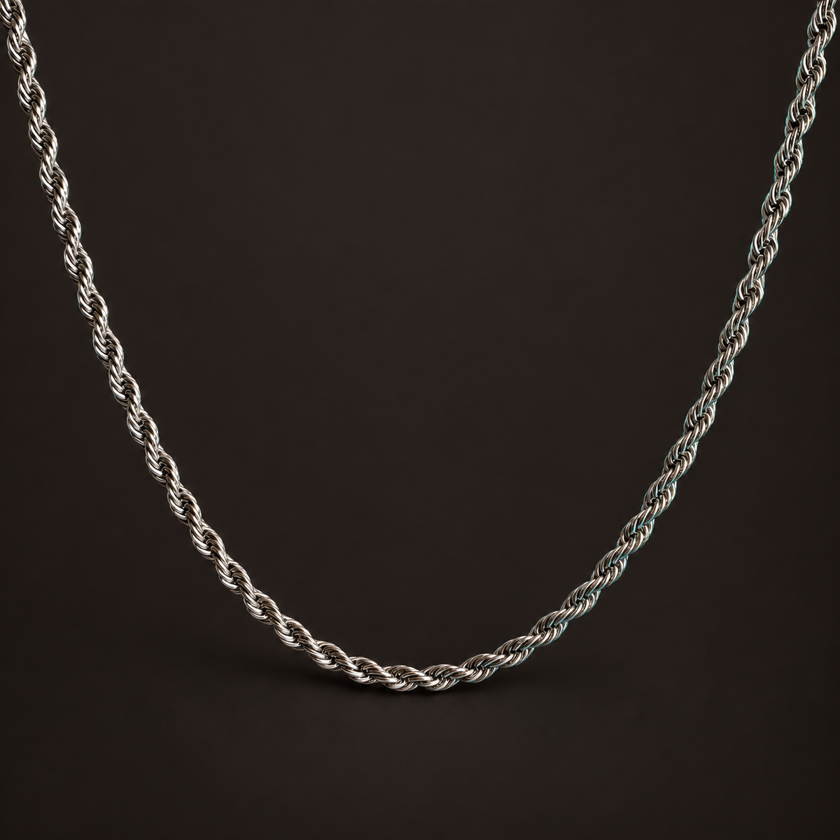 Silver-tone necklace with a twisted rope-chain pattern
