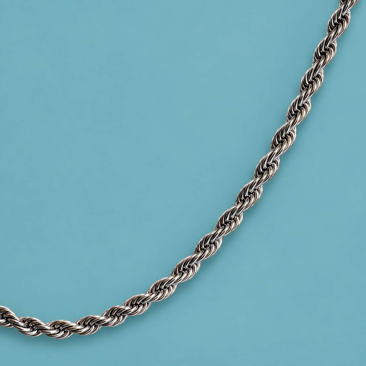Silver-tone necklace with a twisted rope-chain pattern