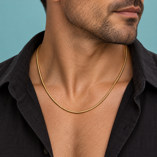Gold-tone rounded snake-chain necklace with an extender