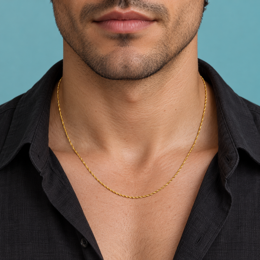 Fine gold-tone rope-pattern necklace with an extender