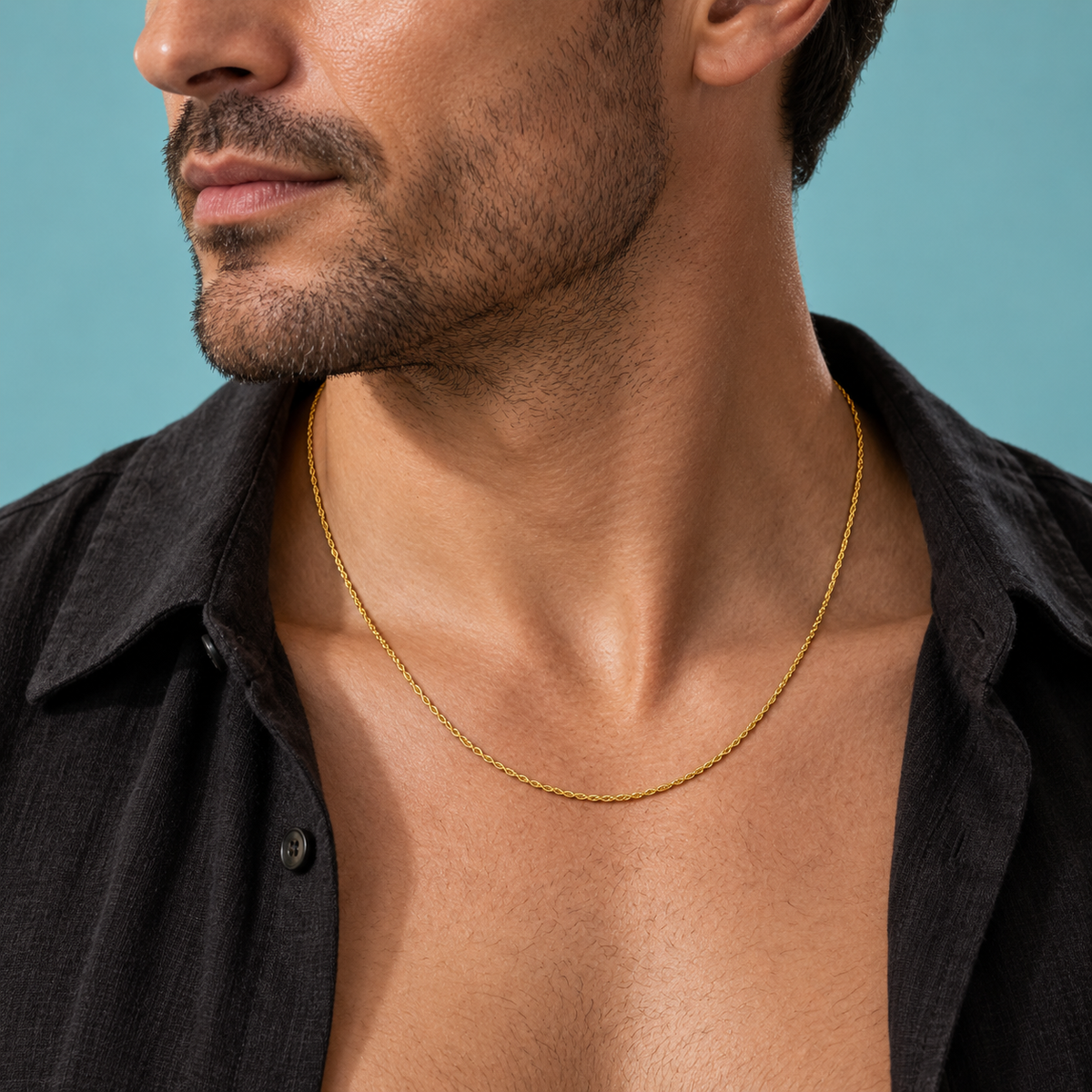 Fine gold-tone rope-pattern necklace with an extender