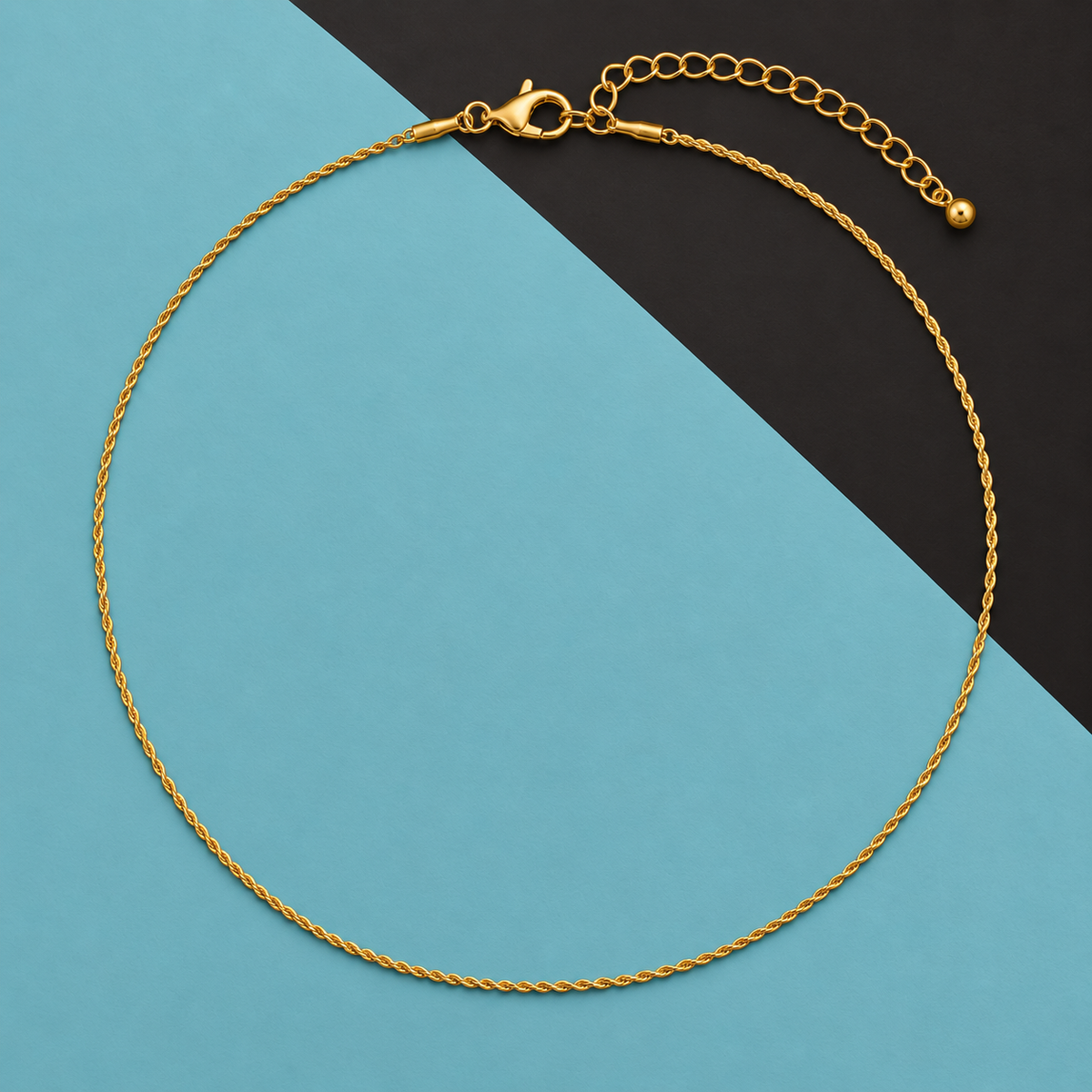 Fine gold-tone rope-pattern necklace with an extender