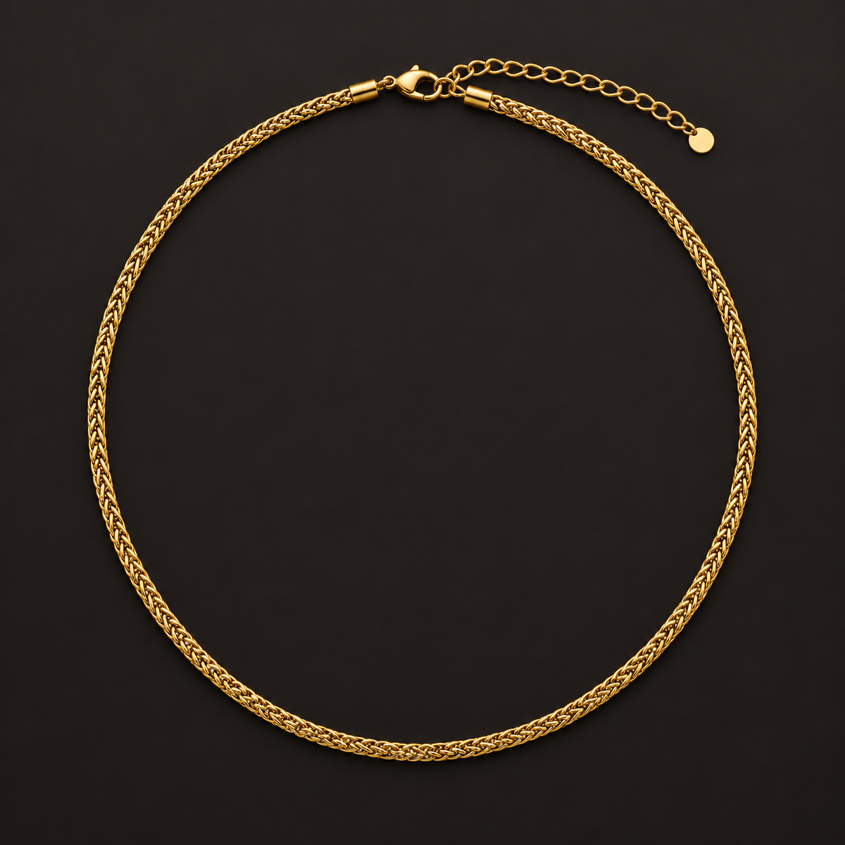 Gold-tone necklace with a woven wheat-style chain