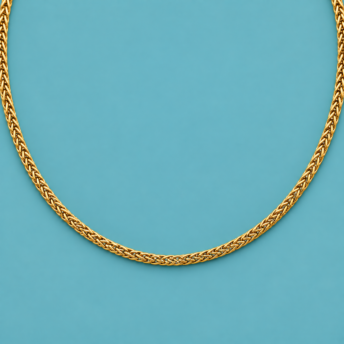 Gold-tone necklace with a woven wheat-style chain