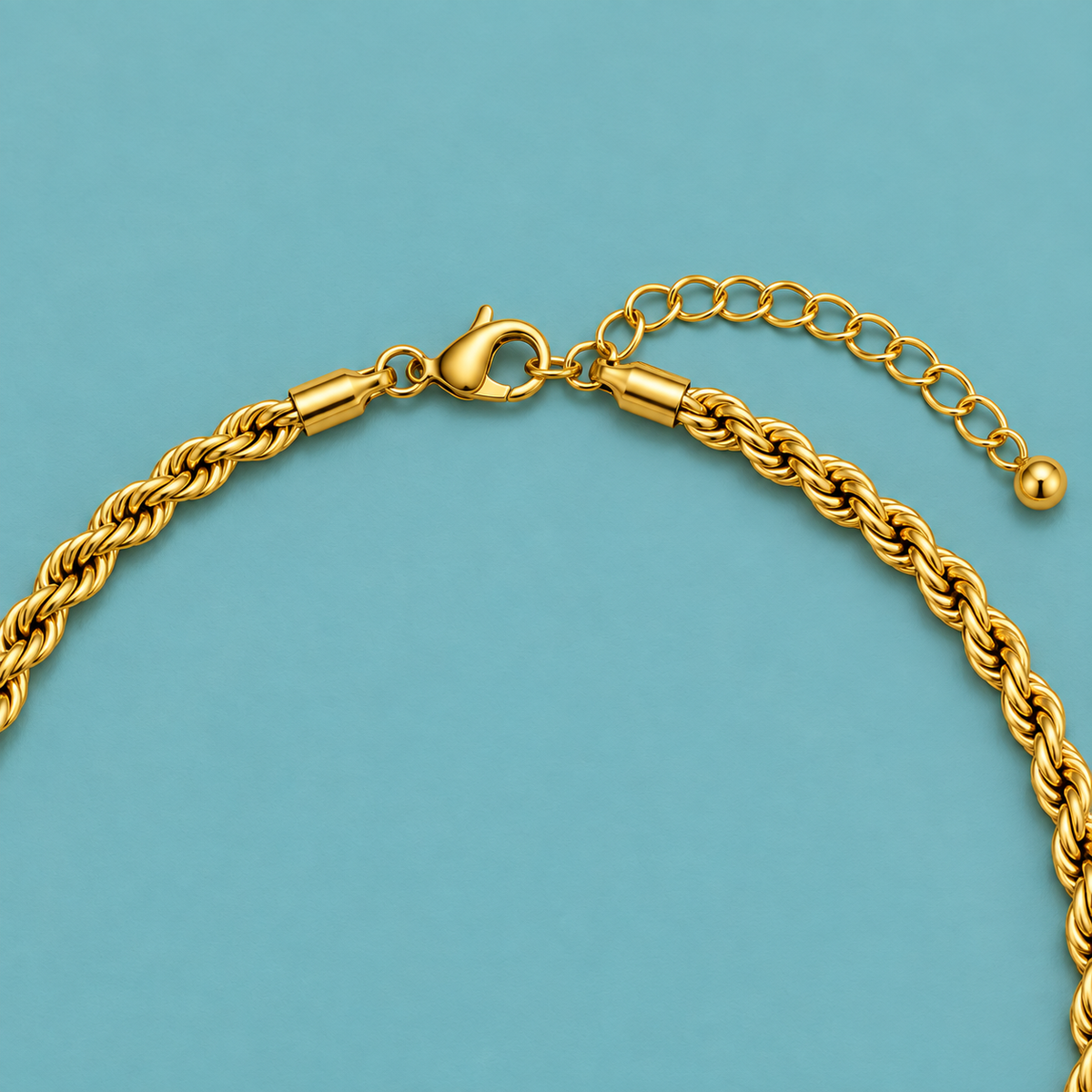 Bold Gold-Tone Rope Necklace for Men clasp, end-cap and extender detail