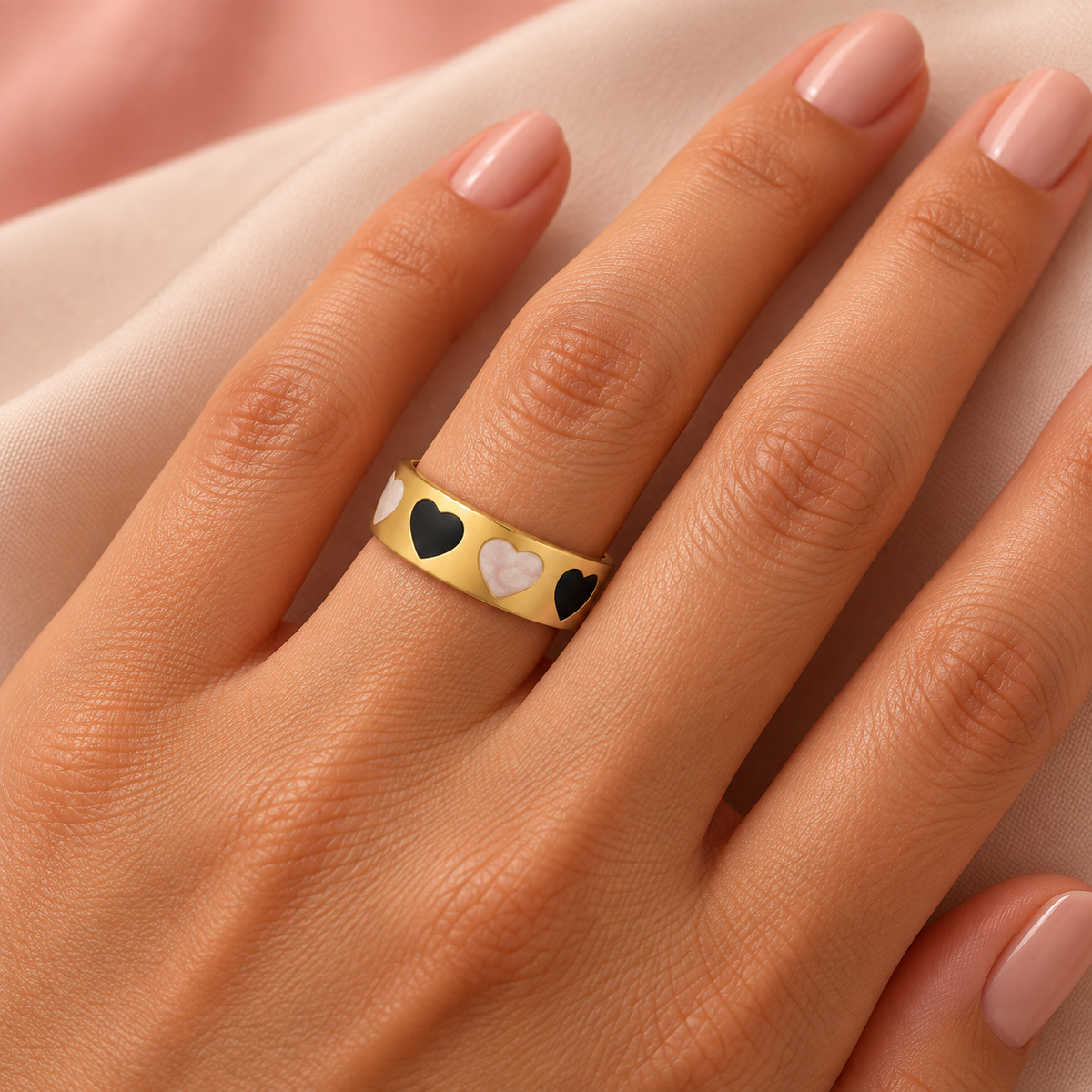 Gold-Tone Heart Cuff Ring for Women worn on a hand