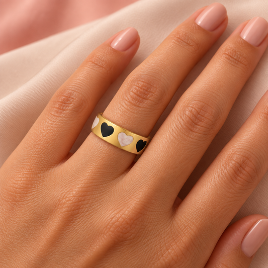 Gold-Tone Heart Cuff Ring for Women worn on a hand