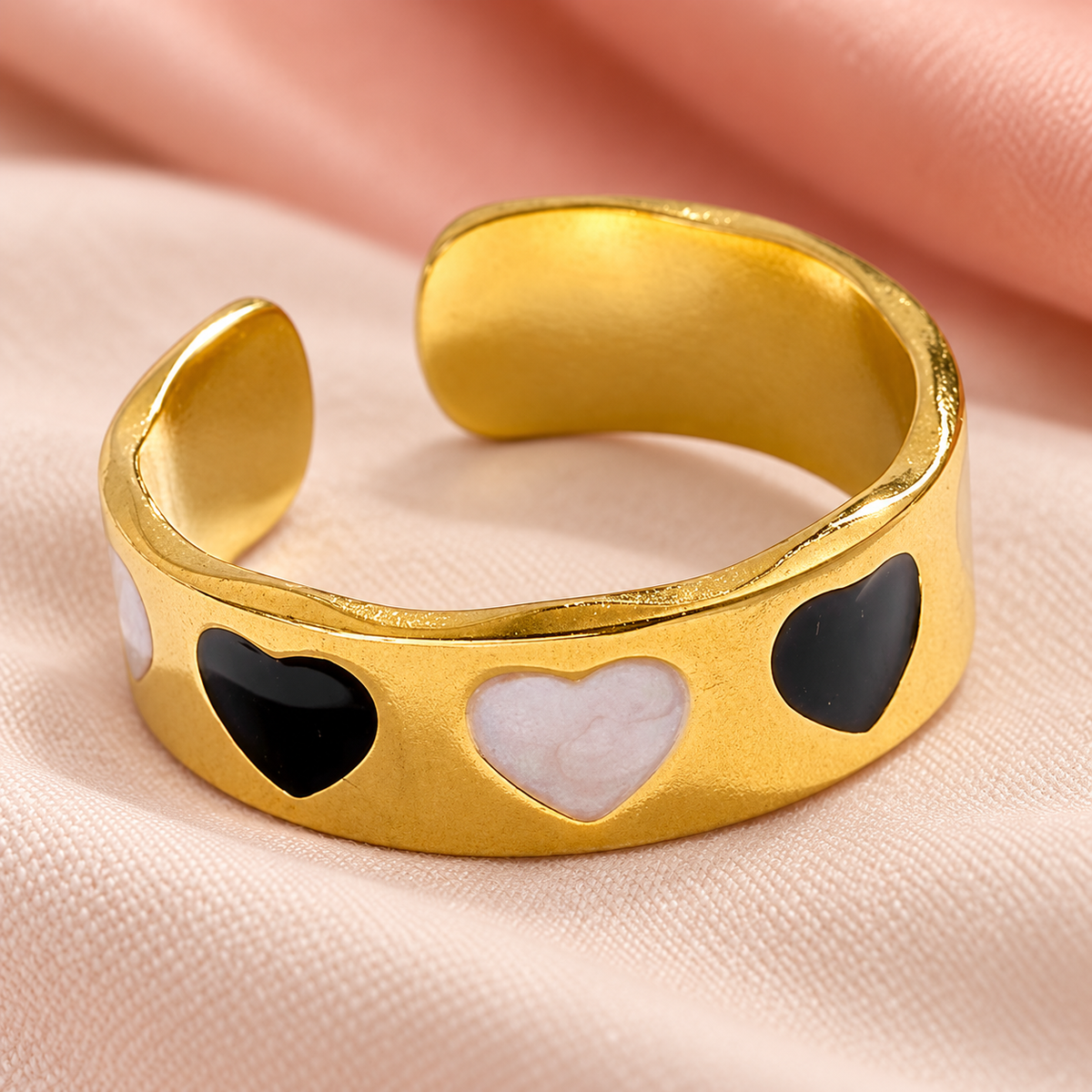 Gold-Tone Heart Cuff Ring for Women in a styled product photograph