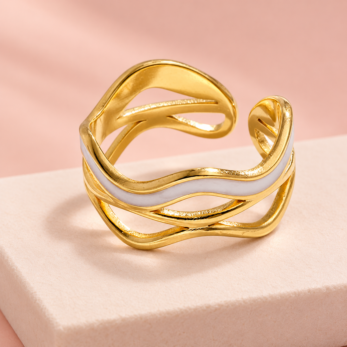 Pale wave ring on a light display block