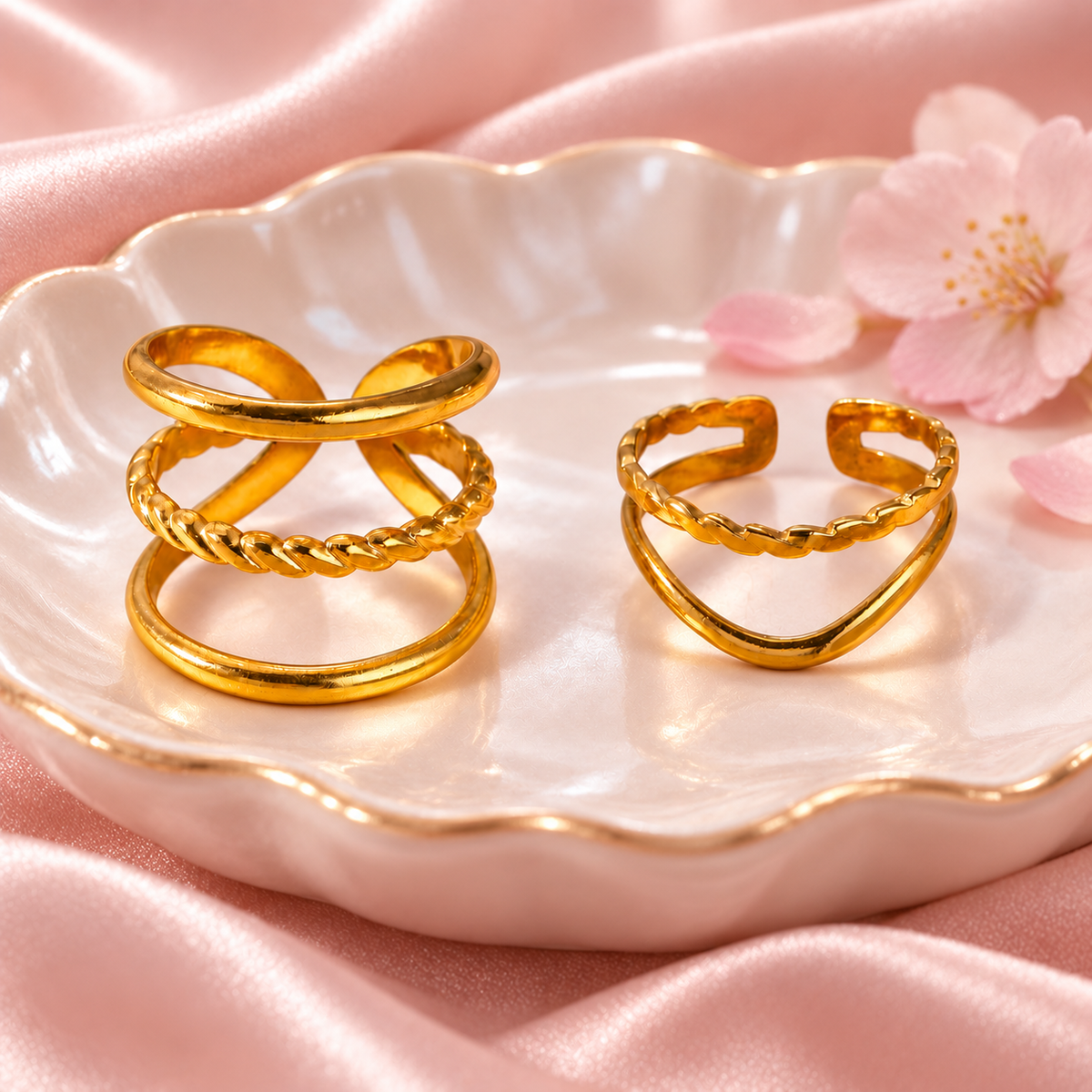Gold-Tone Layered Ring Designs in a styled product photograph