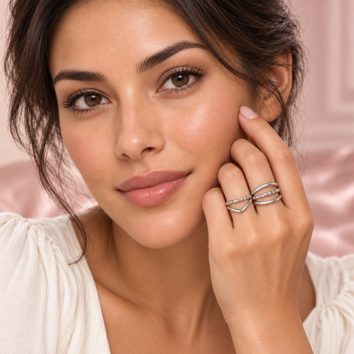 Silver-Tone Layered Ring Designs worn on a hand