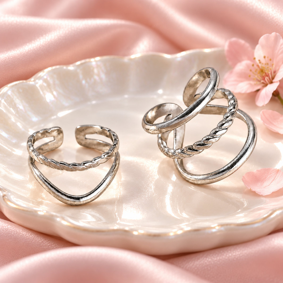 Silver-Tone Layered Ring Designs in a styled product photograph