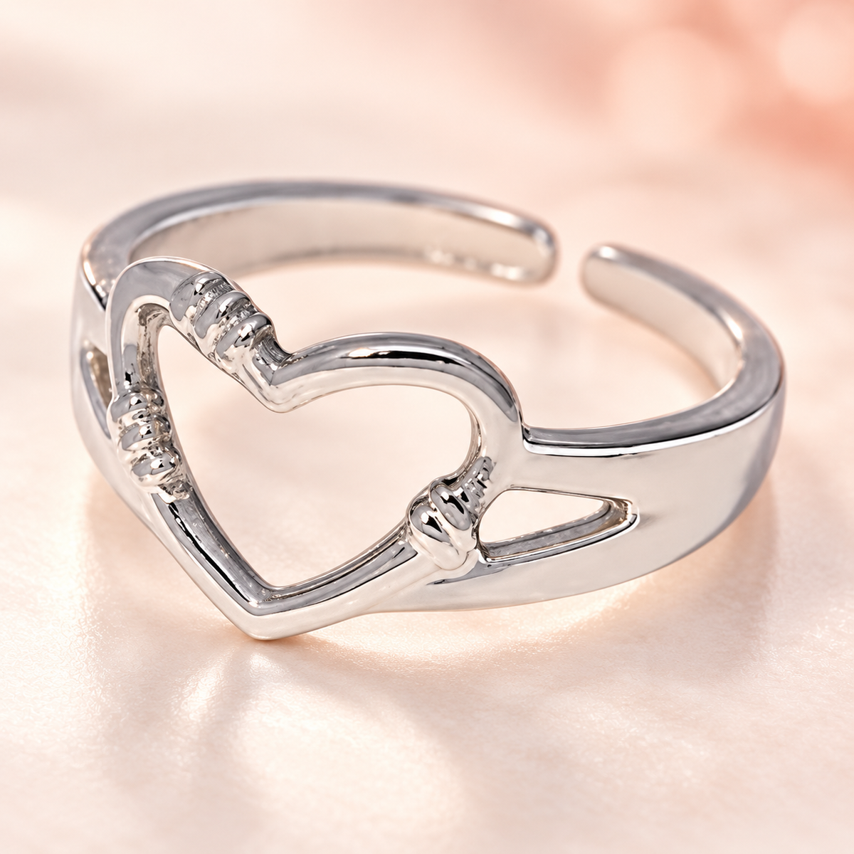 Silver-Tone Open Heart Ring in a close product view