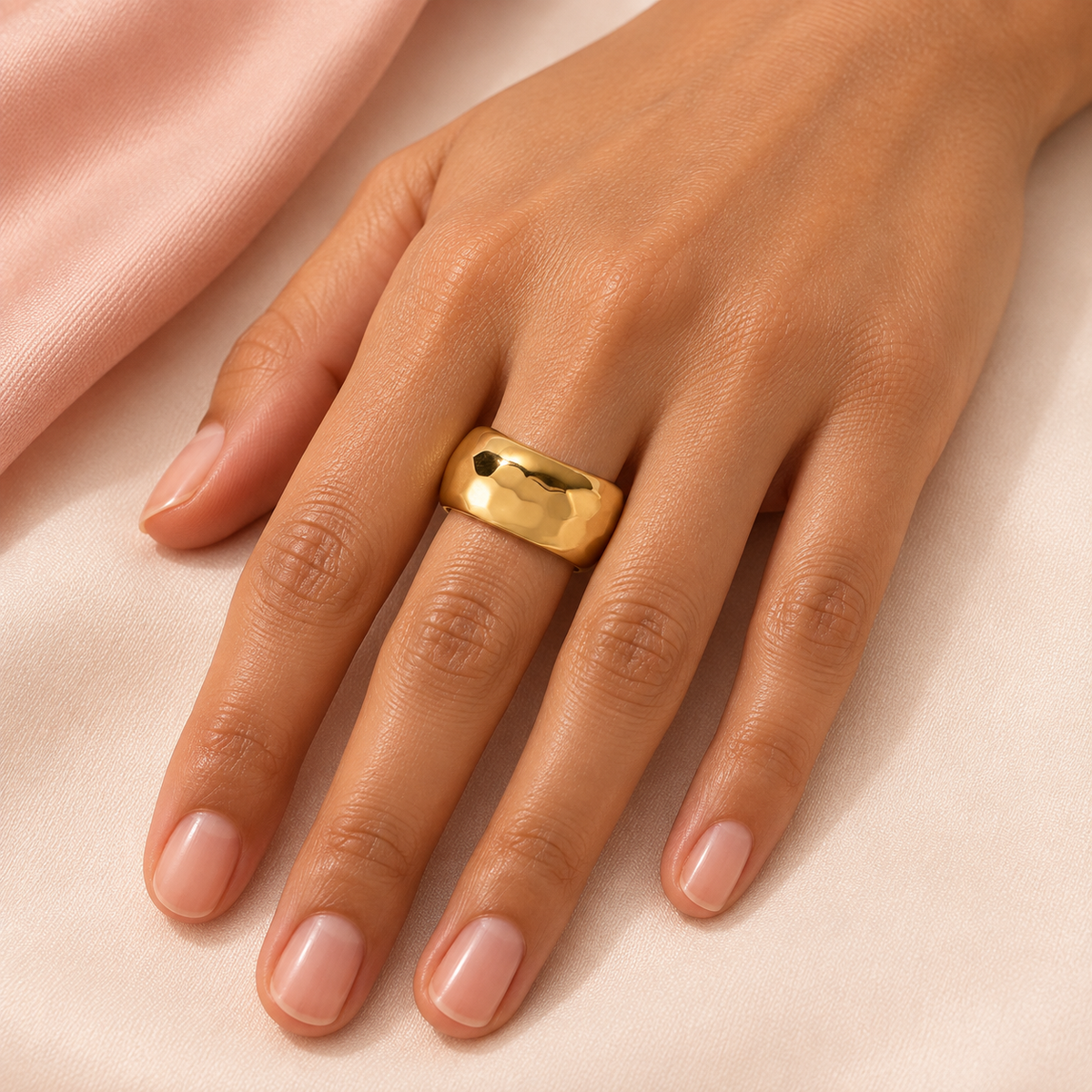 Hammered Open Cuff Ring worn on a hand
