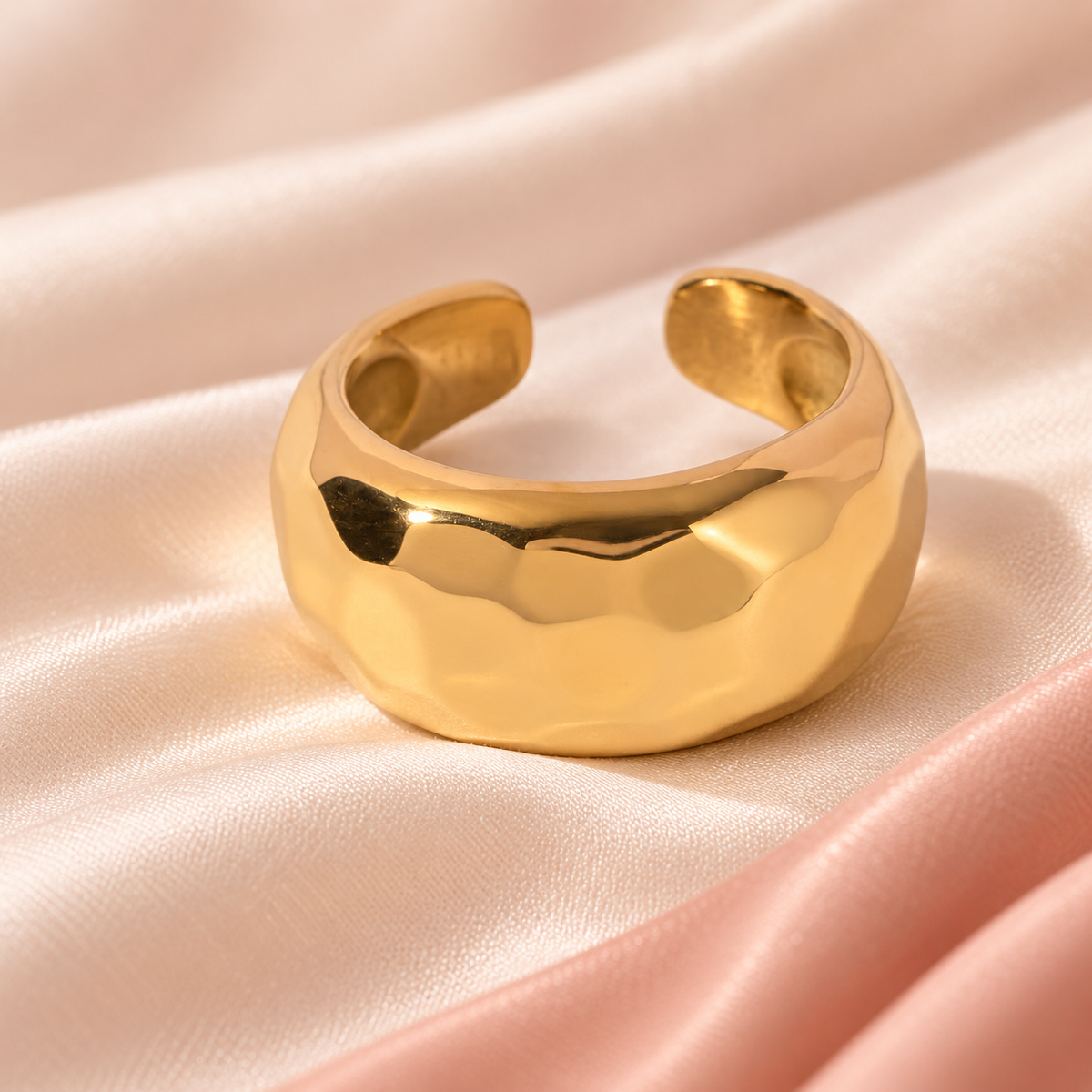 Hammered Open Cuff Ring in a styled product photograph