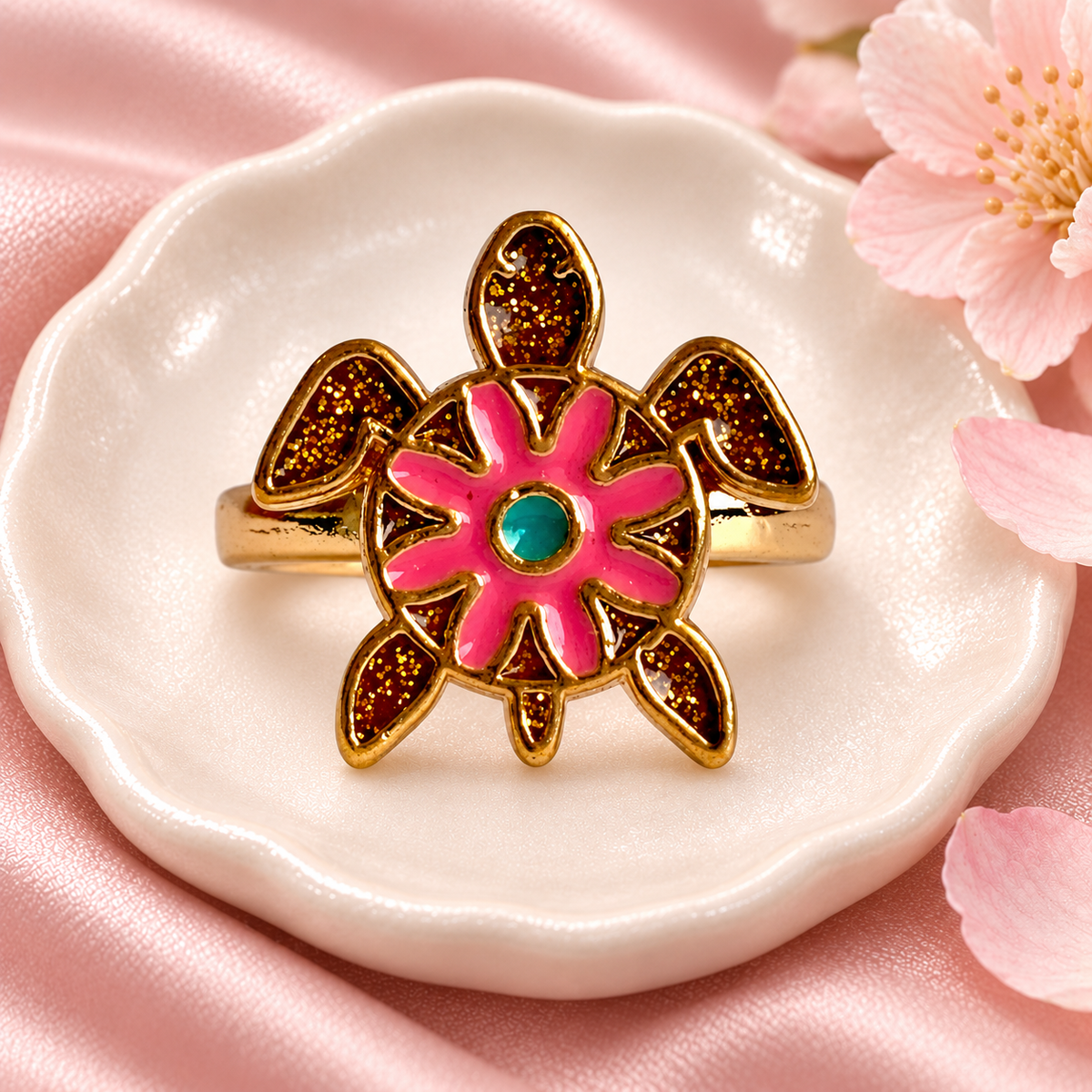 Gold-Tone Turtle Ring in a styled product photograph