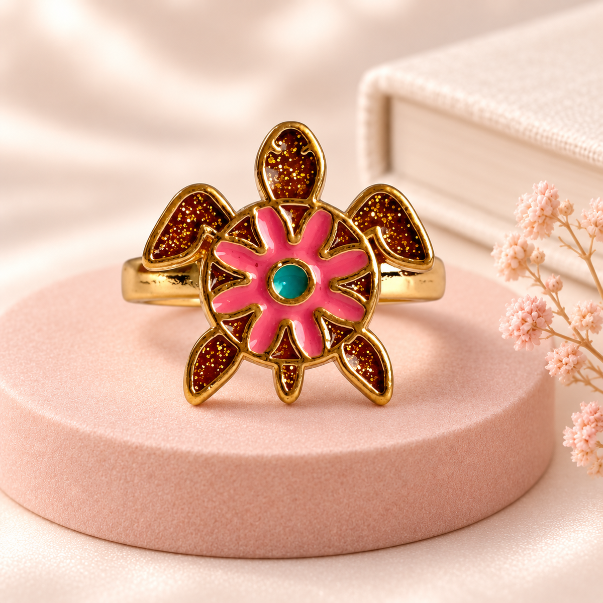 Gold-Tone Turtle Ring in a styled product photograph