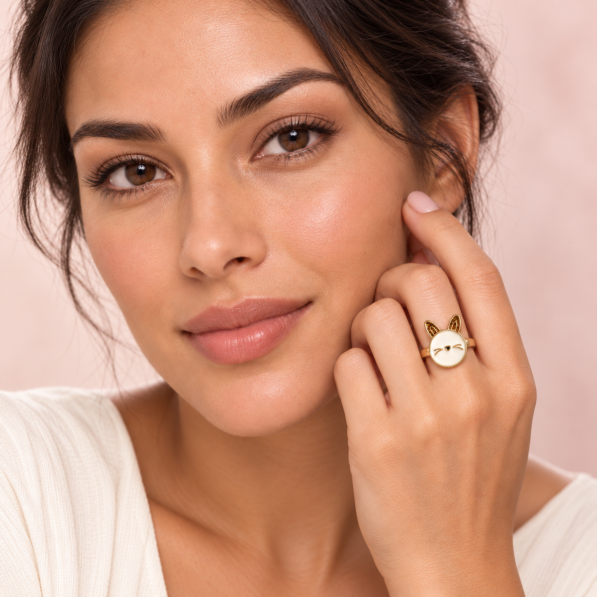 Gold-Tone Bunny Ring worn on a hand