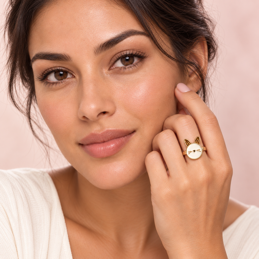 Gold-Tone Bunny Ring worn on a hand