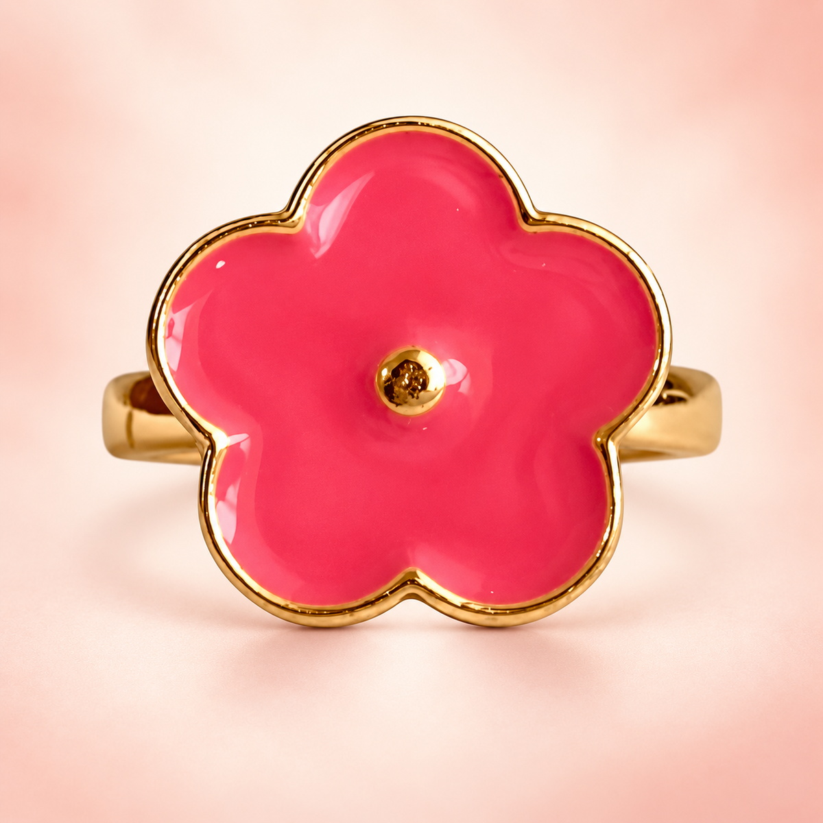 Pink Flower Ring on a softly coloured background