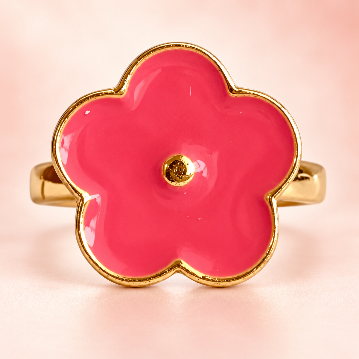 Pink Flower Ring in a close product view