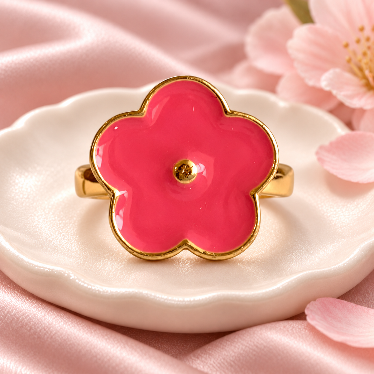Pink Flower Ring in a styled product photograph