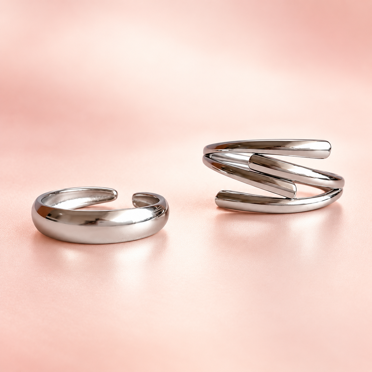 Silver-Tone Minimalist Ring Designs on a softly coloured background