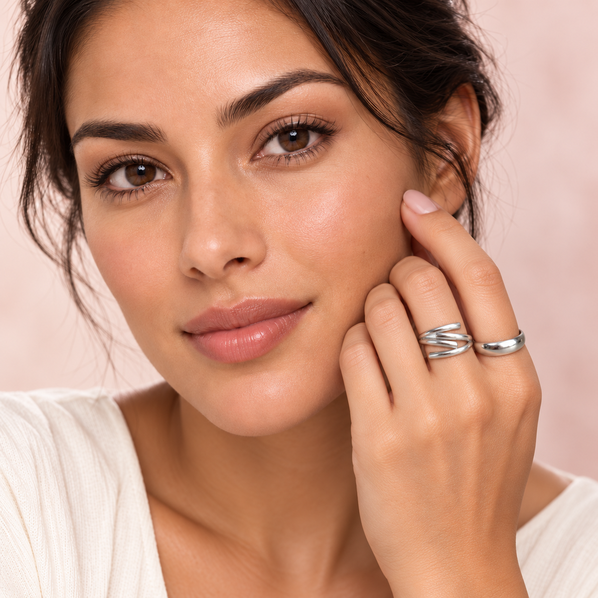 Silver-Tone Minimalist Ring Designs worn on a hand