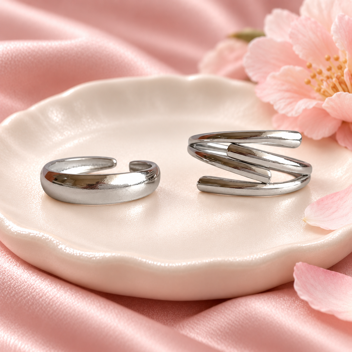 Silver-Tone Minimalist Ring Designs in a styled product photograph