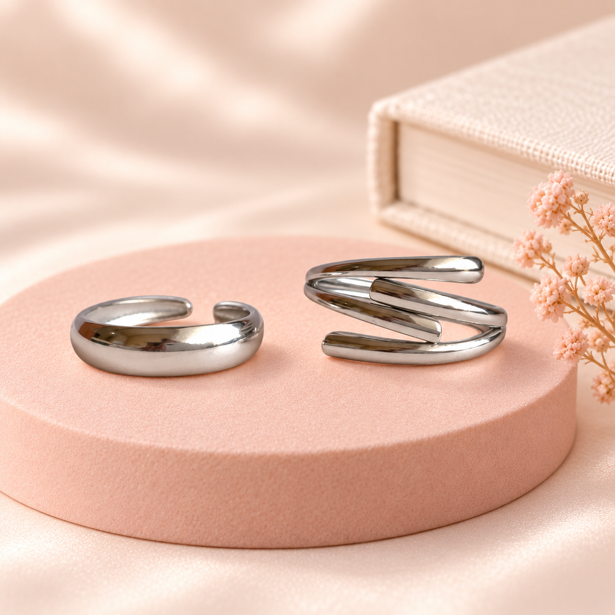 Silver-Tone Minimalist Ring Designs in a styled product photograph